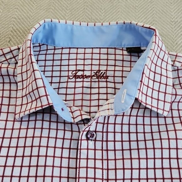 Tasso Elba Shirt Men's 16-16 1/2 33/34 Blue Purple Windowpane Long Sleeve EUC - Picture 4 of 13